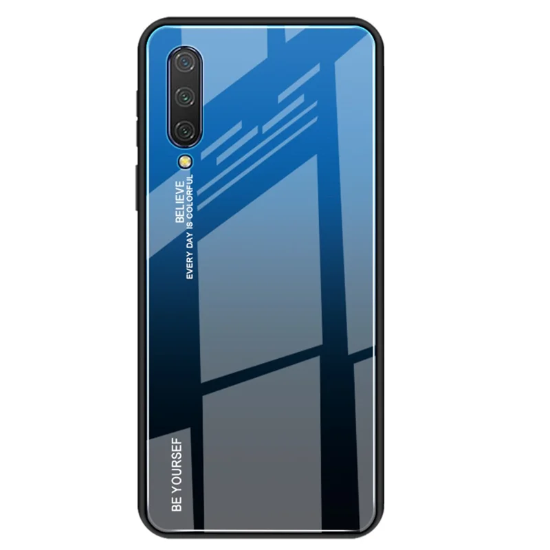Gradient Color Glass + TPU Hybrid Phone Cover for Xiaomi Mi CC9 / Mi CC9 Meitu Edition/ Mi 9 Lite - Blue / Black