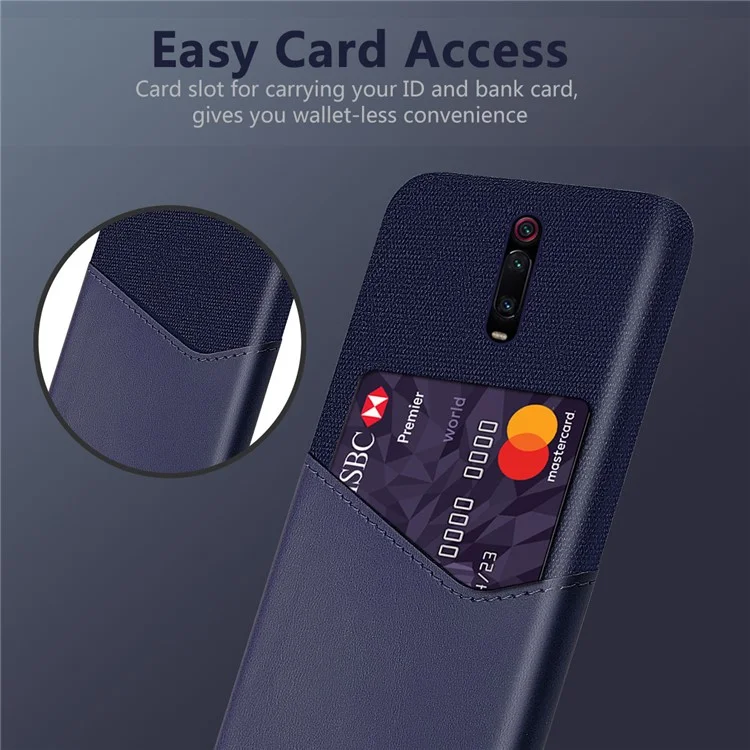 KSQ PC + PU + Cloth Hybrid Phone Back Cover Case mit Kartenfach für Xiaomi Redmi K20 / Mi 9T / Redmi K20 Pro / Mi 9T Pro - Blau
