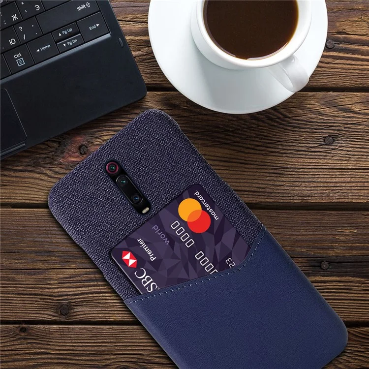 KSQ PC + PU + Cloth Hybrid Phone Back Cover Case mit Kartenfach für Xiaomi Redmi K20 / Mi 9T / Redmi K20 Pro / Mi 9T Pro - Blau