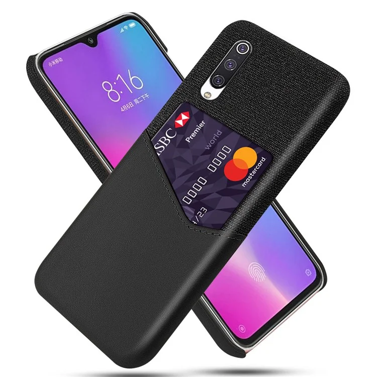 KSQ PC + PU + Cloth Hybrid Phone Back Shell mit Kartensteckplatz für Xiaomi Mi CC9 / Mi CC9 Meitu Edition / Mi 9 Lite / Mi 9 Lite - Schwarz