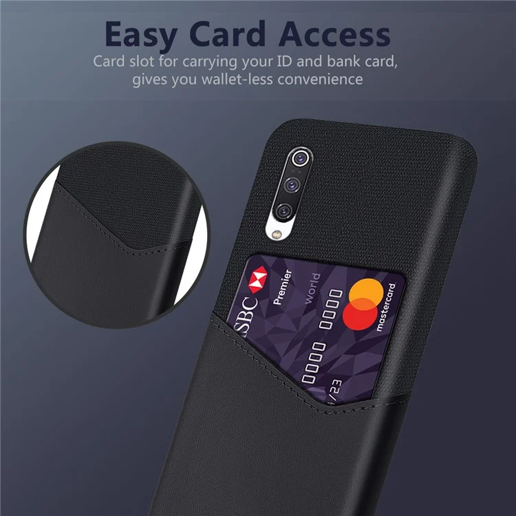 KSQ PC + PU + Cloth Hybrid Phone Back Shell with Card Slot Xiaomi Mi CC9 / Mi CC9 Meitu Edition/ Mi 9 Lite / Mi 9 Lite - Black