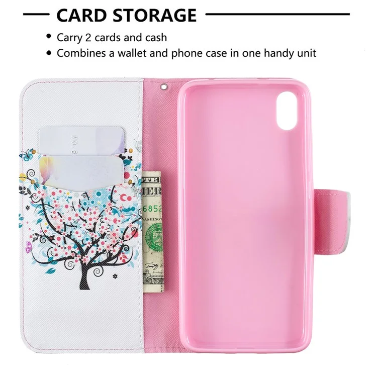 Estilo de Impresión PU Cuero Flip Stand Case de Teléfono Para Xiaomi Redmi 7a - Árbol de Flores