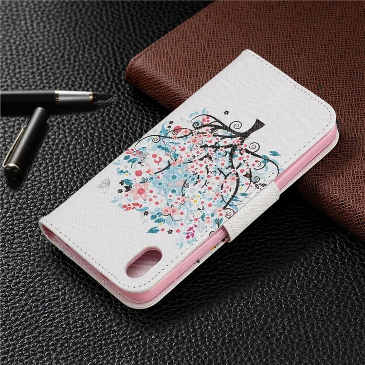 Estilo de Impresión PU Cuero Flip Stand Case de Teléfono Para Xiaomi Redmi 7a - Árbol de Flores