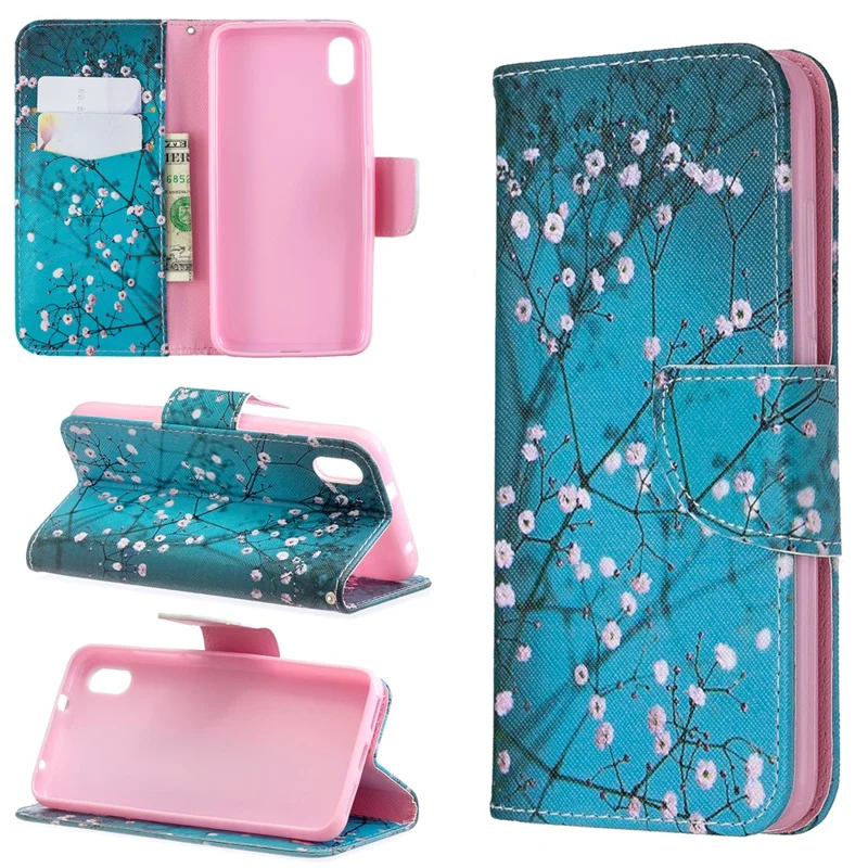 Printing Style PU Leather Flip Stand Phone Case for Xiaomi Redmi 7A - Tree with Flowers