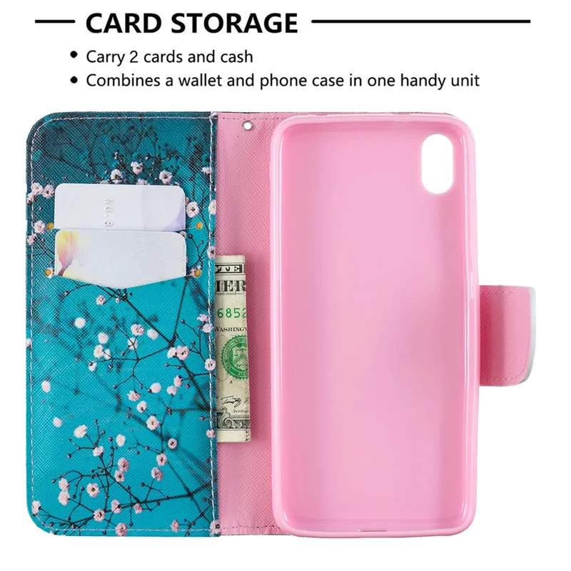 Printing Style PU Leather Flip Stand Phone Case for Xiaomi Redmi 7A - Tree with Flowers
