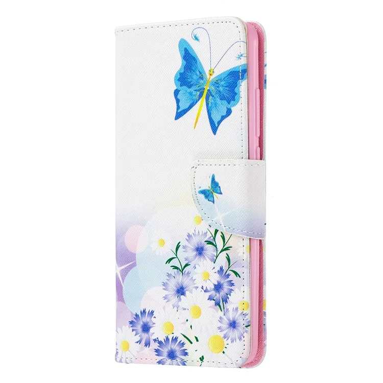 Caixa de Carteira de Couro de Impressão de Padrões Para Xiaomi Redmi K20 / Mi 9t / Redmi K20 Pro / Mi 9T Pro - Butterfly e Flores Azuis