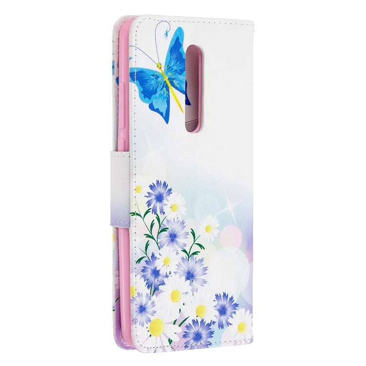 Estuche de Billetera de Cuero de Impresión de Patrones Para Xiaomi Redmi K20 / Mi 9t / Redmi K20 Pro / Mi 9t Pro - Mariposa Azul y Flores