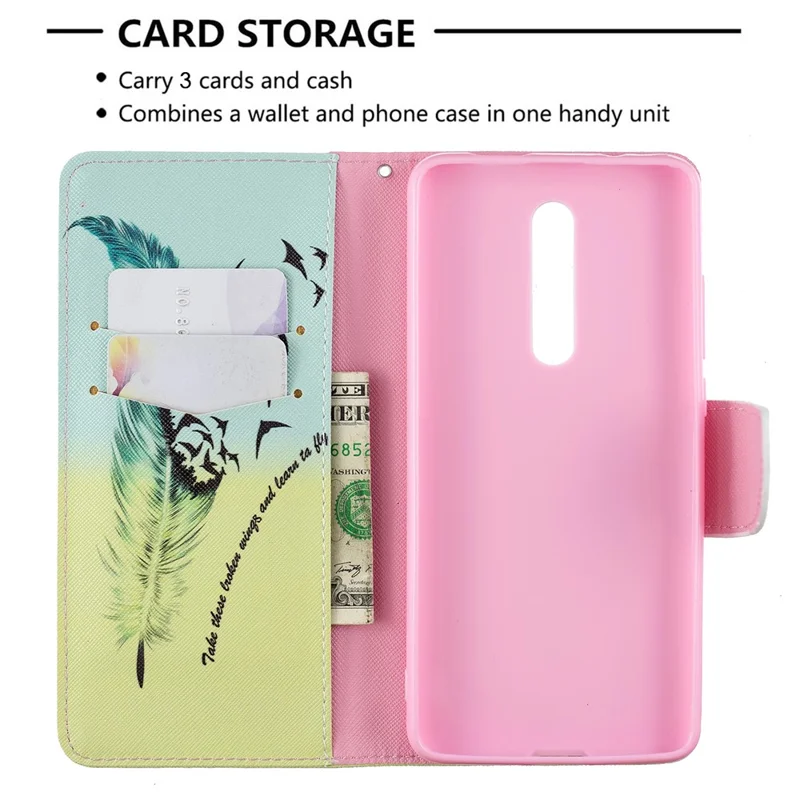 Pattern Printing Leather Wallet Case for Xiaomi Redmi K20 / Mi 9T / Redmi K20 Pro / Mi 9T Pro - Feather Pattern