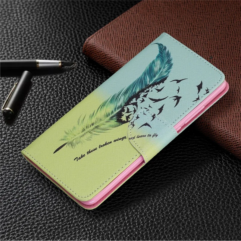 Pattern Printing Leather Wallet Case for Xiaomi Redmi K20 / Mi 9T / Redmi K20 Pro / Mi 9T Pro - Feather Pattern