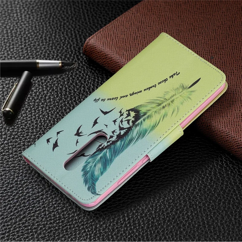 Pattern Printing Leather Wallet Case for Xiaomi Redmi K20 / Mi 9T / Redmi K20 Pro / Mi 9T Pro - Feather Pattern