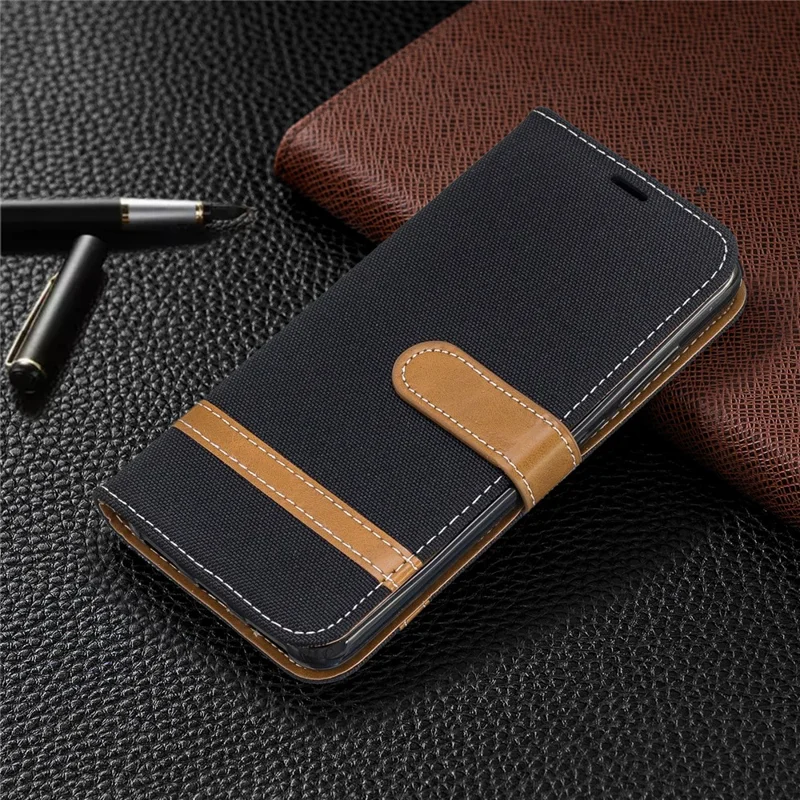 Assorted Color Jeans Cloth Leather Wallet Case for Xiaomi Redmi 7A - Black