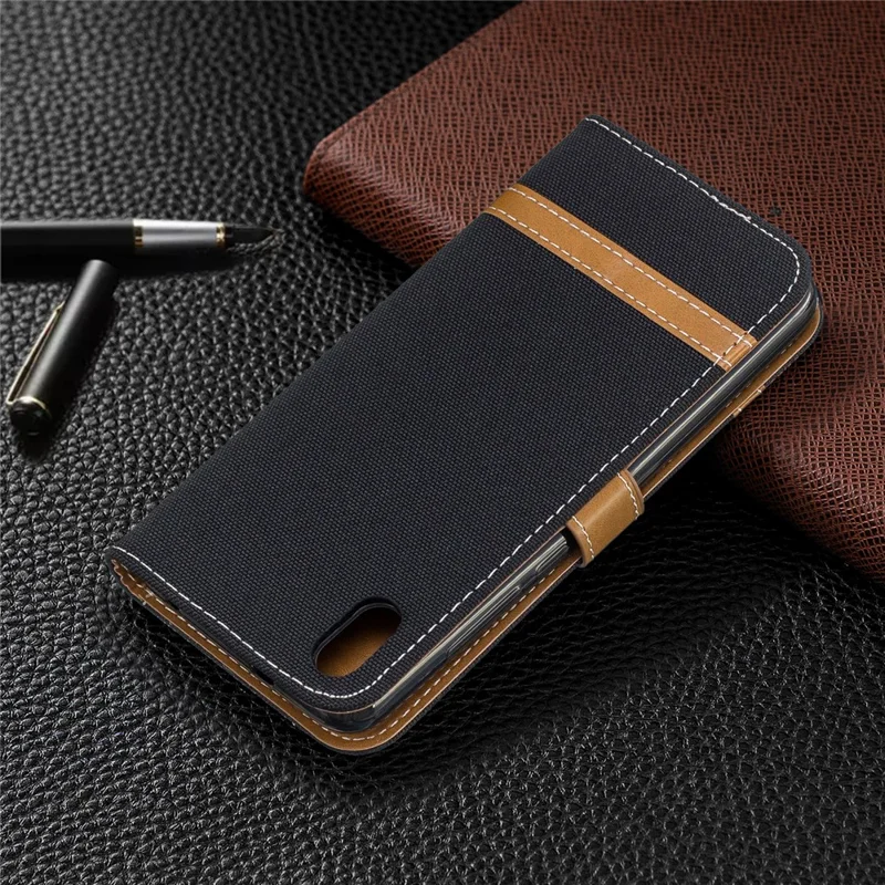 Assorted Color Jeans Cloth Leather Wallet Case for Xiaomi Redmi 7A - Black