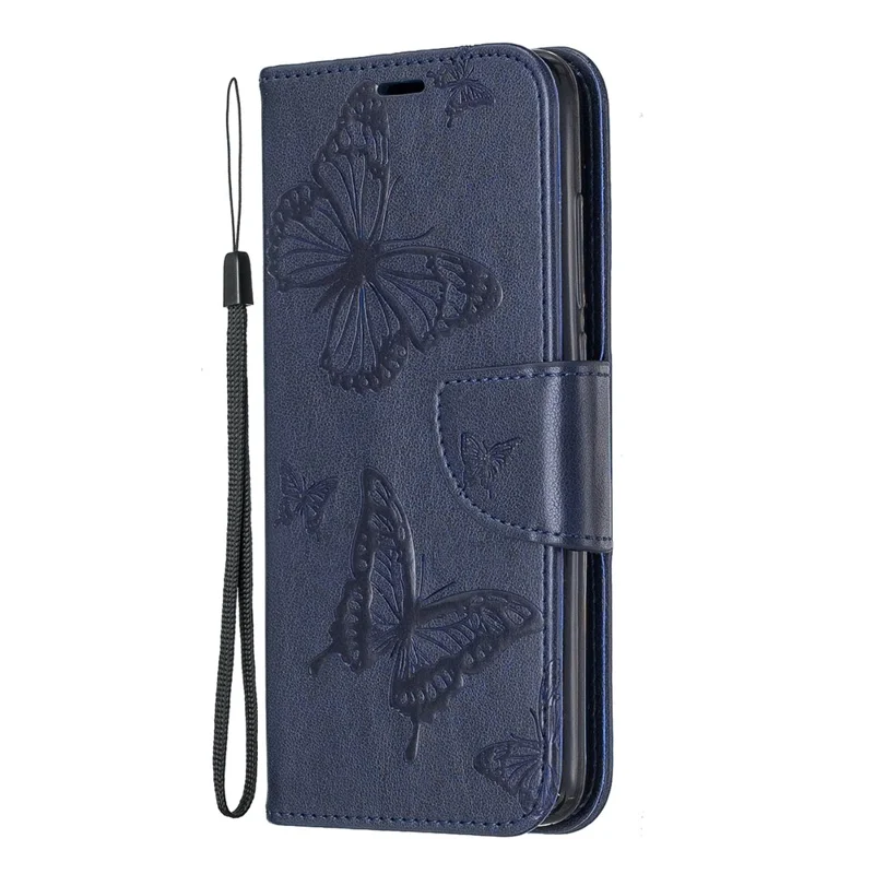 Imprint Butterfly Wallet Stand PU Leather Phone Case for Xiaomi Redmi 7A - Dark Blue
