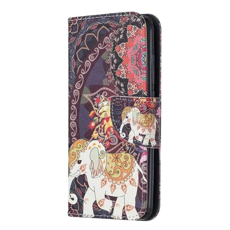 Motif Imprimerie en Cuir Porte-support Pour Xiaomi Redmi 7a - Fleur et Éléphant