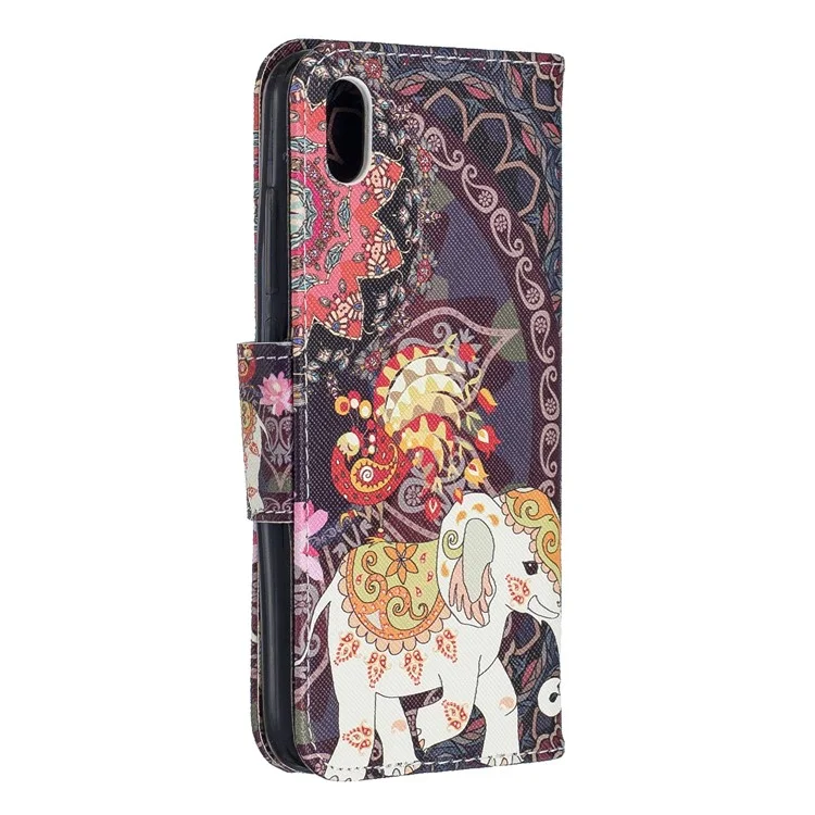 Motif Imprimerie en Cuir Porte-support Pour Xiaomi Redmi 7a - Fleur et Éléphant