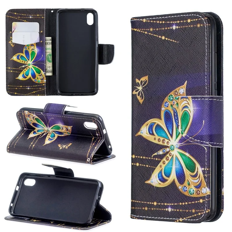 Pattern Printing Leather Wallet Case for Xiaomi Redmi 7A - Colorized Butterfly