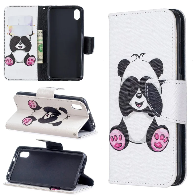 Pattern Printing Leather Wallet Case for Xiaomi Redmi 7A - Cute Panda