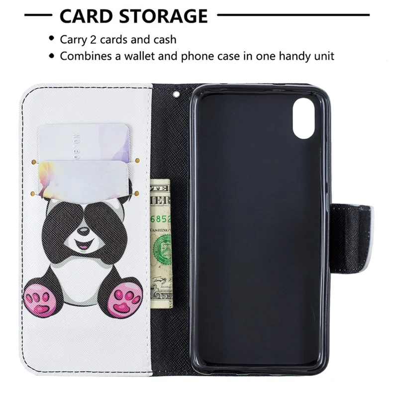 Pattern Printing Leather Wallet Case for Xiaomi Redmi 7A - Cute Panda