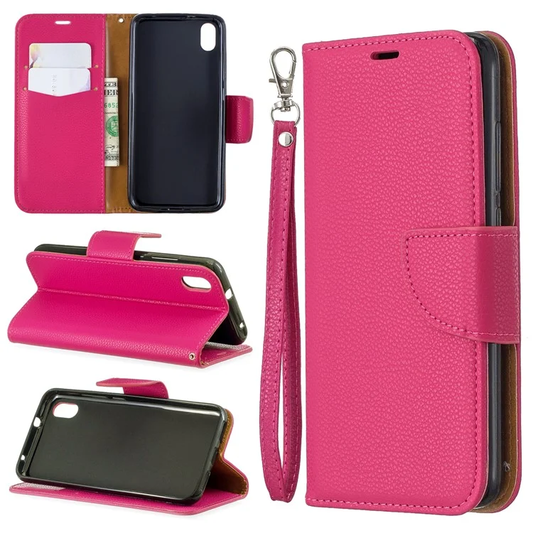 Litchi Texture Leather Willet Stand Cover Con Correa Para Xiaomi Redmi 7a - Rosa