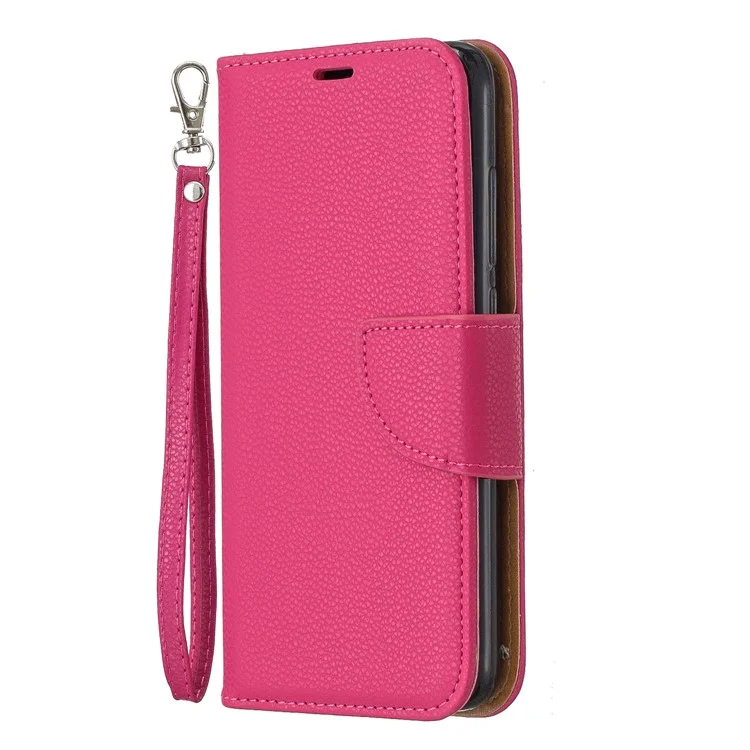 Litchi Texture Leather Wallet Stand Phone Cover with Strap for Xiaomi Redmi 7A - Rose