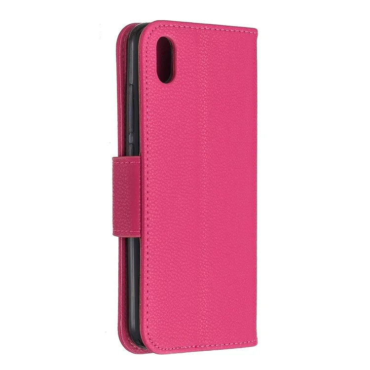 Litchi Texture Leather Wallet Stand Phone Cover with Strap for Xiaomi Redmi 7A - Rose