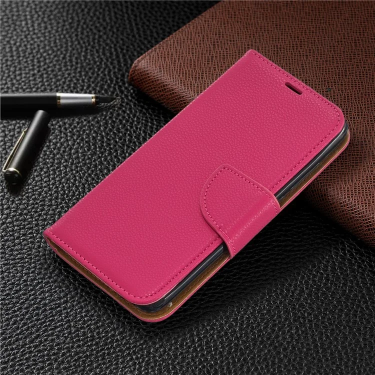 Litchi Texture Leather Wallet Stand Phone Cover with Strap for Xiaomi Redmi 7A - Rose