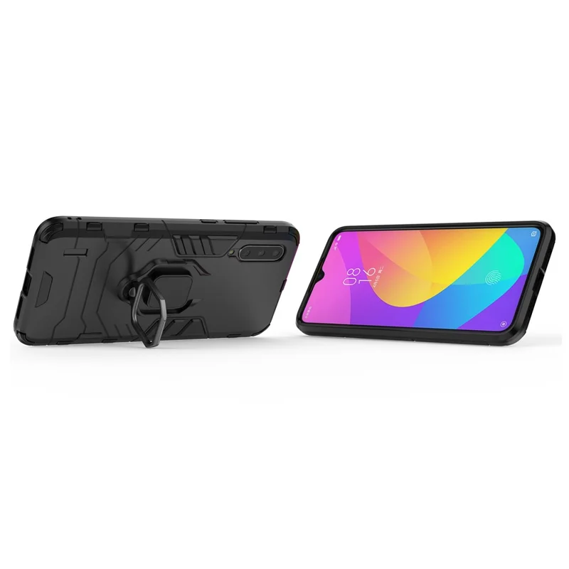 Suporte de Anel de Guarda Legal Kickstand Caso de Combinação de Plástico TPU para Xiaomi Mi 9 Lite/ Mi CC9/ Mi CC9 Edição Meitu - Preto