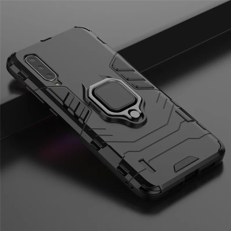 Cool Guard Ring Holder Kickstand Plastic TPU Combo Case for Xiaomi Mi 9 Lite/ Mi CC9/ Mi CC9 Meitu Edition - Black