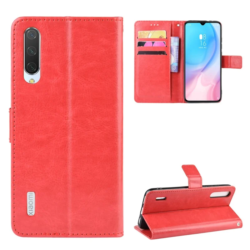 Crazy Horse Leather Wallet Case for Xiaomi Mi A3 / Mi CC9e - Red