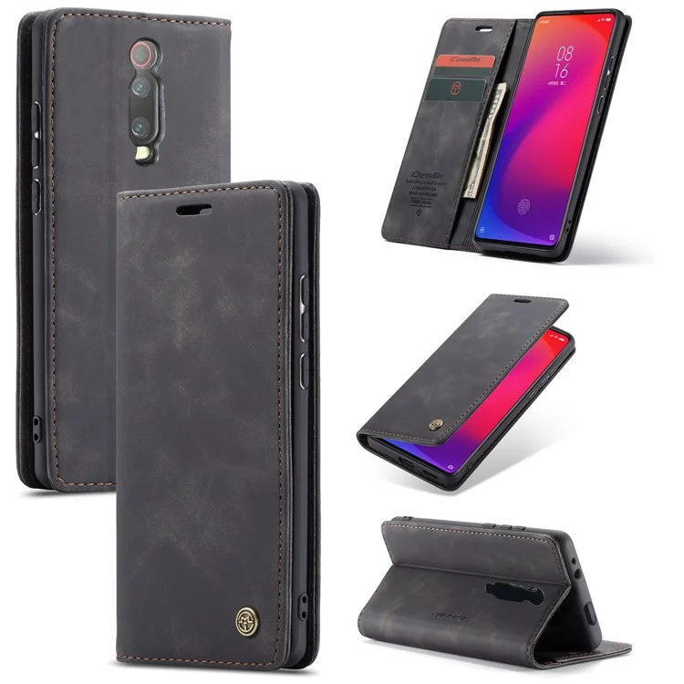 Caseme 013 Serie Automatisch Absorbiertes Brieftaschenstand PU Leder-telefonabdeckung Für Xiaomi Redmi K20 Pro/Redmi K20/Mi 9t/mi 9T Pro - Schwarz