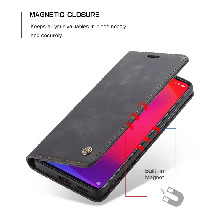 Caseme 013 Serie Auto-absorbida de la Billetera PU Cubierta de Teléfono de Cuero Para Xiaomi Redmi K20 Pro/Redmi K20/mi 9t/mi 9T Pro - Negro