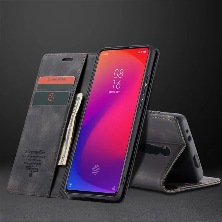 Caseme 013 Serie Automatisch Absorbiertes Brieftaschenstand PU Leder-telefonabdeckung Für Xiaomi Redmi K20 Pro/Redmi K20/Mi 9t/mi 9T Pro - Schwarz