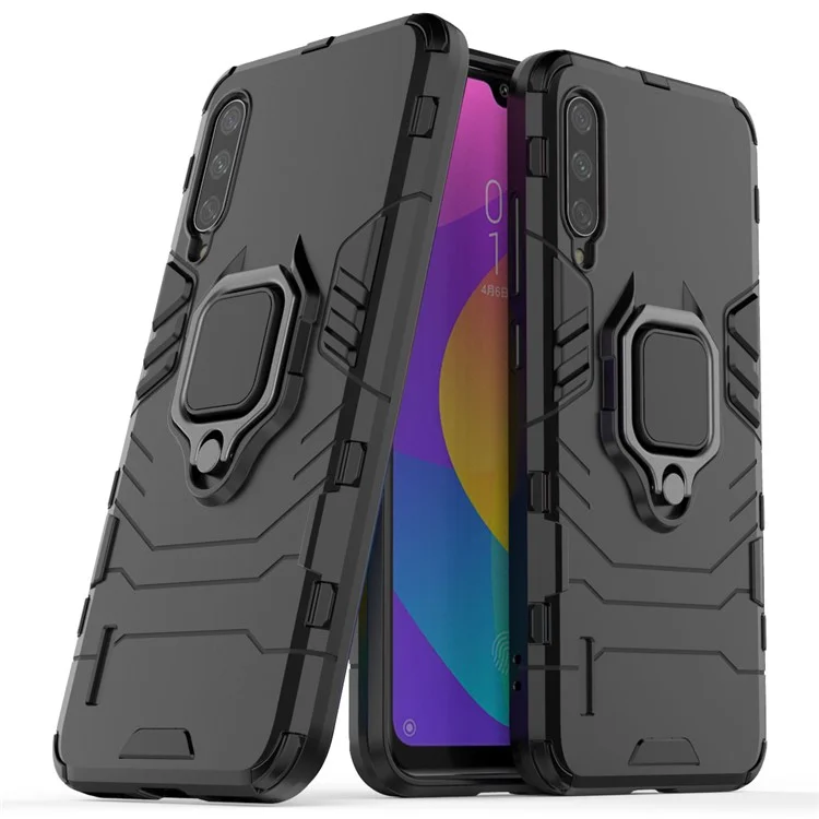 Caso Híbrido de Plástico + TPU Con Kickstand Para Xiaomi Mi Cc9e / Mi A3 - Negro