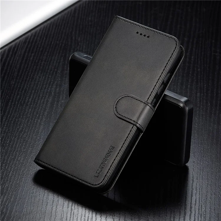 LC.IMEEKE Cowhide Texture Leather Wallet Stand Phone Shell for Xiaomi Redmi 7A - Black