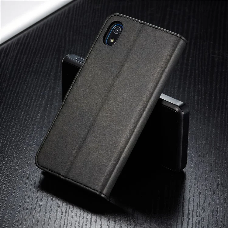 LC.IMEEKE Cowhide Texture Leather Wallet Stand Phone Shell for Xiaomi Redmi 7A - Black