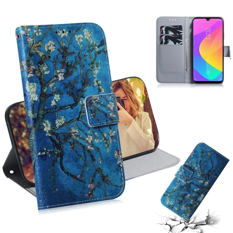 Printing Skin Leather Phone Shell Case for Xiaomi Mi CC9e / Mi A3 - Tree with Flowers