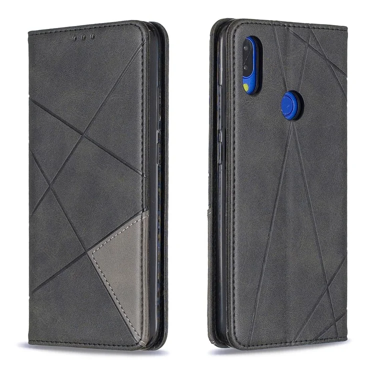 Étui du Support de Carte en Cuir de Motif Géométrique Pour Xiaomi Redmi Note 7 / Note 7 Pro (inde) / Note 7s - le Noir