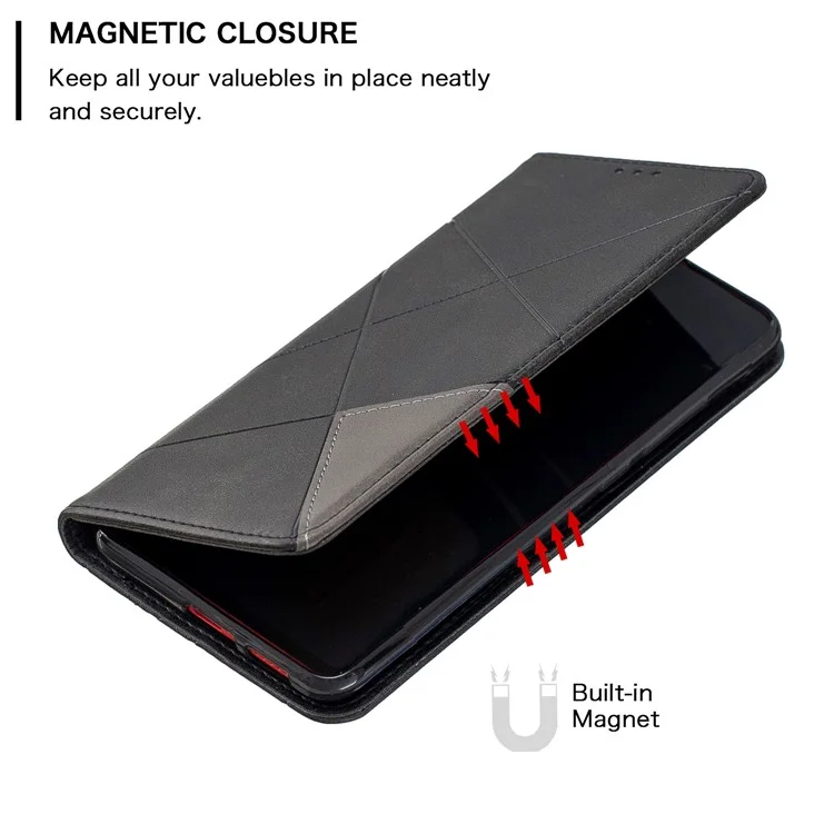 Portata Del Supporto Per Carta in Pelle Geometrica Per Xiaomi Redmi K20 / Mi 9t / Xiaomi Redmi K20 Pro / Mi 9t Pro - Nero