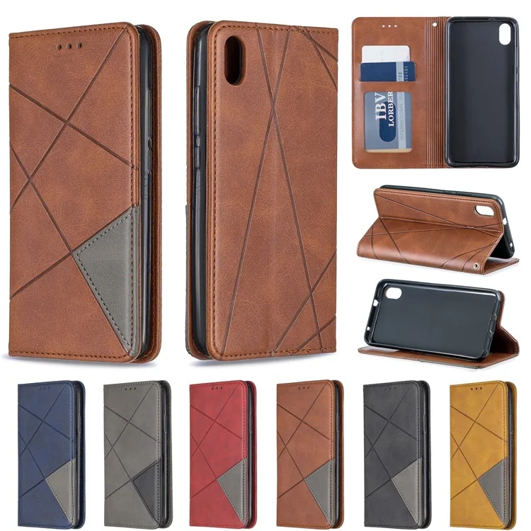 Geometric Pattern Leather Card Holder Case for Xiaomi Redmi 7A - Black