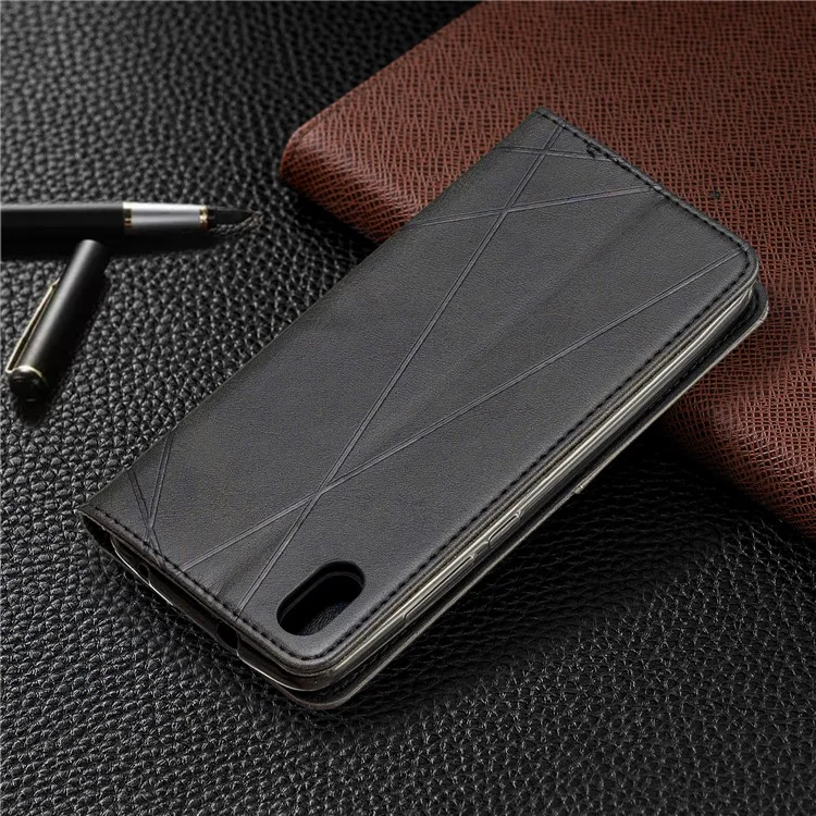 Geometric Pattern Leather Card Holder Case for Xiaomi Redmi 7A - Black