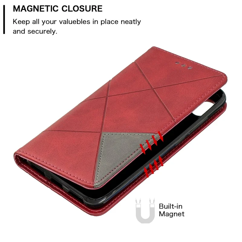 Geometric Pattern Leather Card Holder Case for Xiaomi Redmi 7A - Red