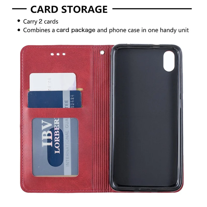 Geometric Pattern Leather Card Holder Case for Xiaomi Redmi 7A - Red