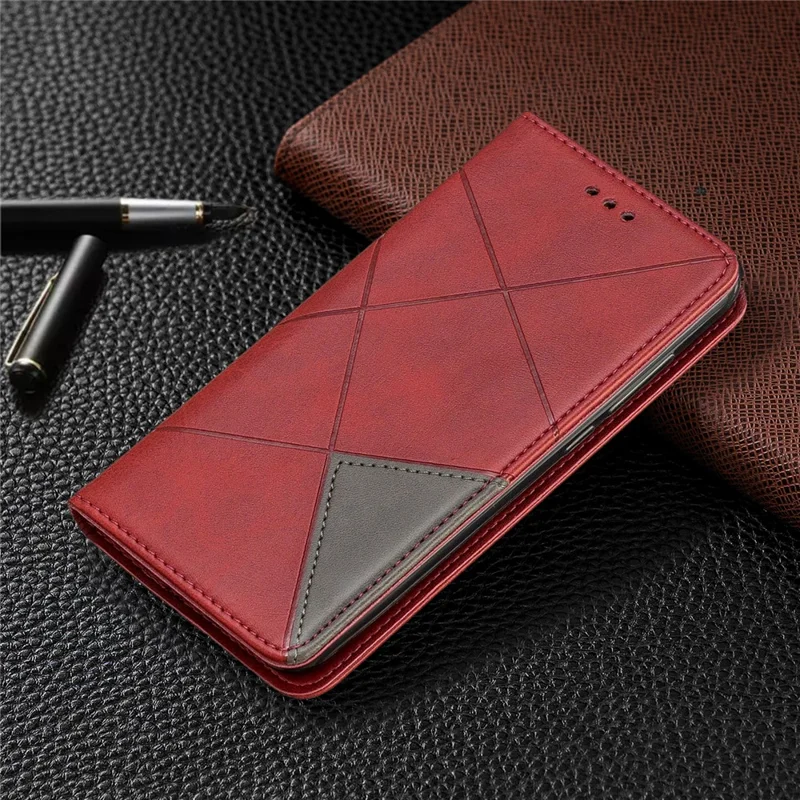 Geometric Pattern Leather Card Holder Case for Xiaomi Redmi 7A - Red