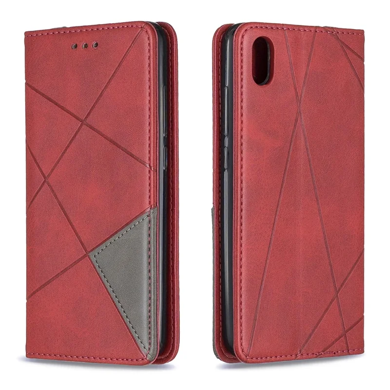 Geometric Pattern Leather Card Holder Case for Xiaomi Redmi 7A - Red