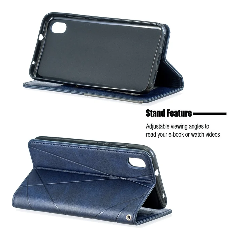 Geometric Pattern Leather Card Holder Case for Xiaomi Redmi 7A - Blue