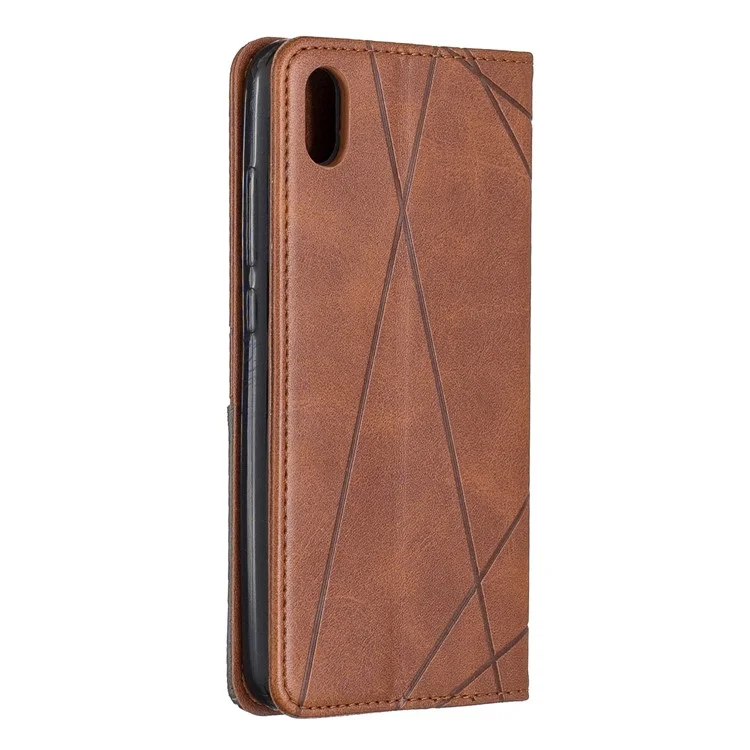 Étui du Support de Carte en Cuir de Motif Géométrique Pour Xiaomi Redmi 7A - Brun