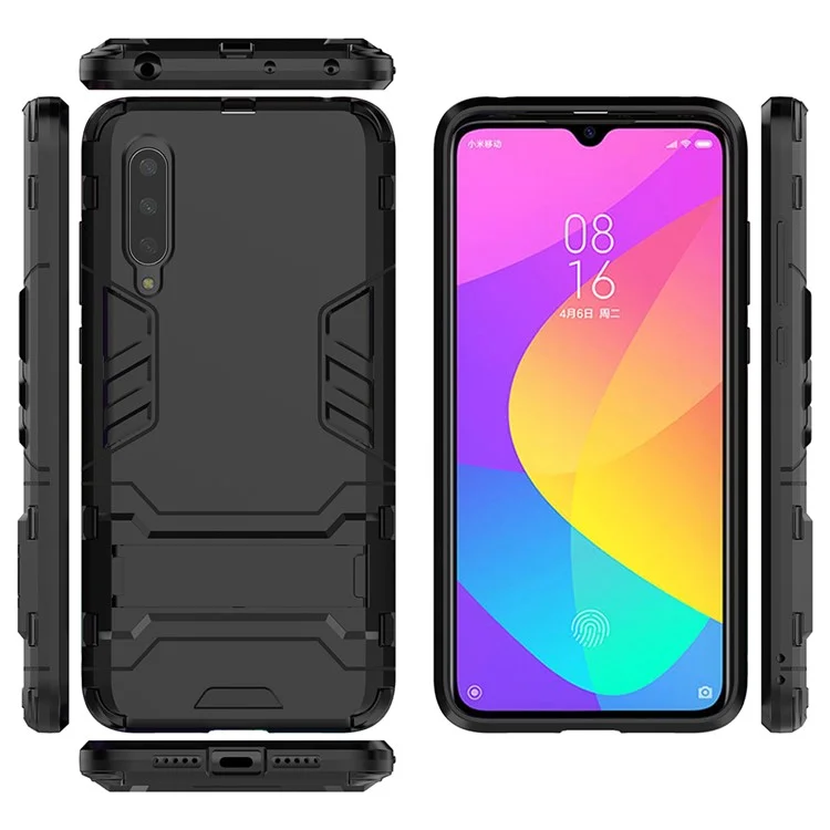 Plastic + TPU Hybrid Case with Kickstand for Xiaomi Mi 9 Lite/ Mi CC9/ Mi CC9 Meitu Edition - Black