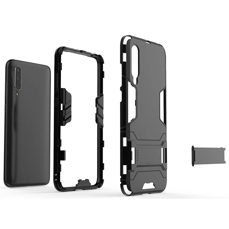 Plastic + TPU Hybrid Case with Kickstand for Xiaomi Mi 9 Lite/ Mi CC9/ Mi CC9 Meitu Edition - Black