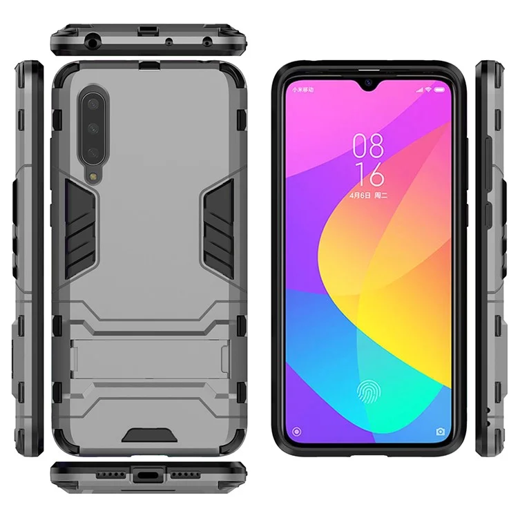 Plastic + TPU Hybrid Case with Kickstand for Xiaomi Mi 9 Lite/ Mi CC9/ Mi CC9 Meitu Edition - Grey