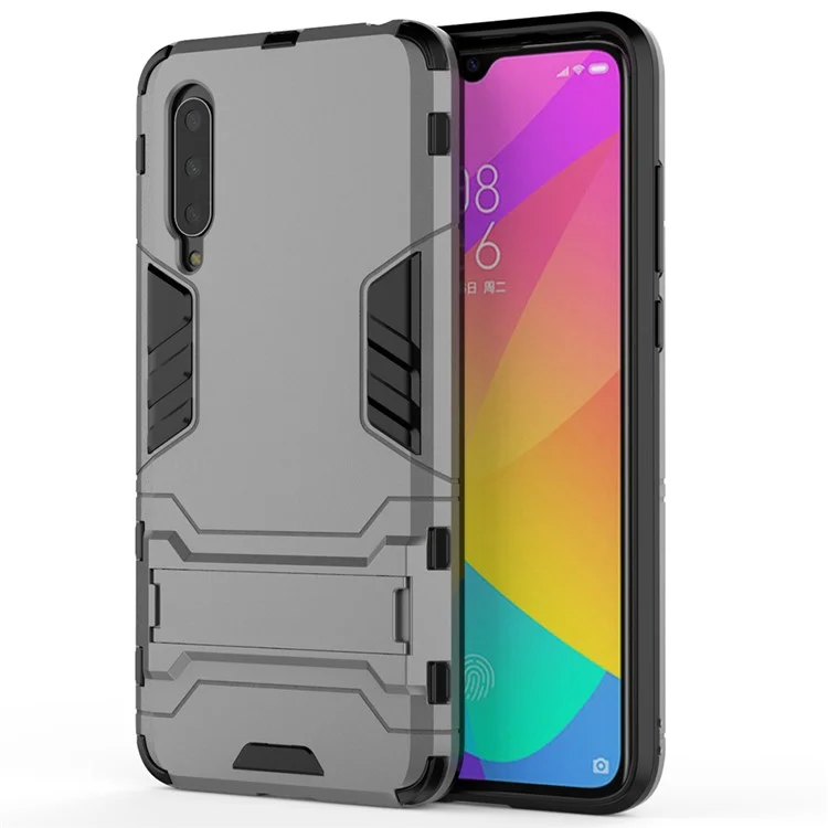 Plastic + TPU Hybrid Case with Kickstand for Xiaomi Mi 9 Lite/ Mi CC9/ Mi CC9 Meitu Edition - Grey